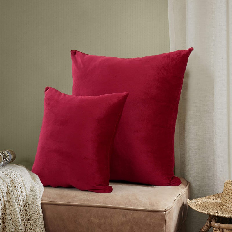 EVOLIVE Soft Micromink, Faux Fur, Faux Velvet Euro Sham Cover Pillowcase Replacement with Zipper Closure (26"x26" Euro Sham, Wine) - Image 2